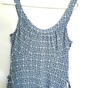 LOFT Navy and Mint Medallion Geometric Belted A-line Dress Sz 2